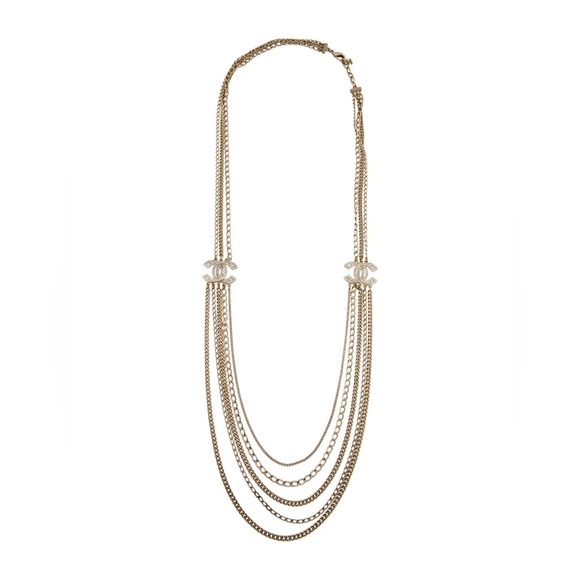 Chanel CC Strass Multistrand Double Loop Necklace in Gold - Picture 5 of 14